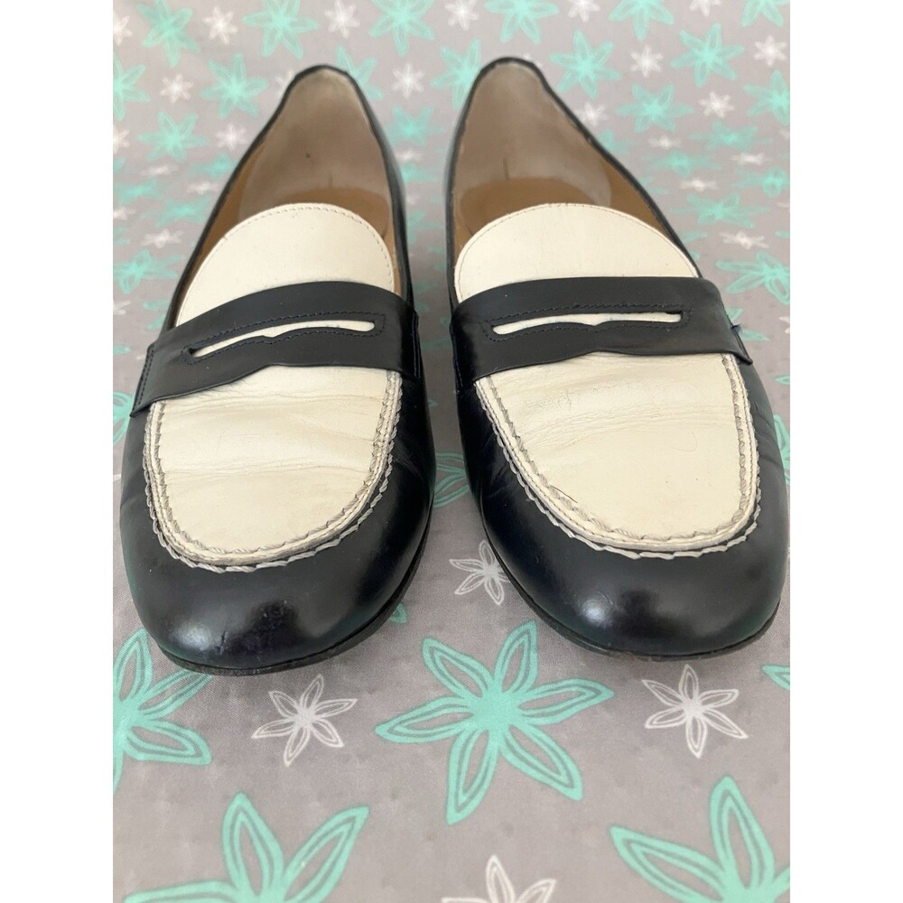 Ralph Lauren Black and Cream Leather Penny Loafers - Picture 3 of 12